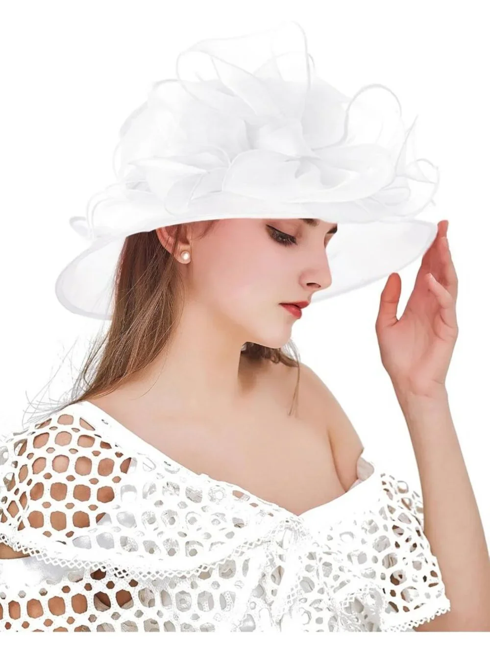 Elegant Organza Wide Brim Fascinator Hat for Weddings, Tea Parties & Derby